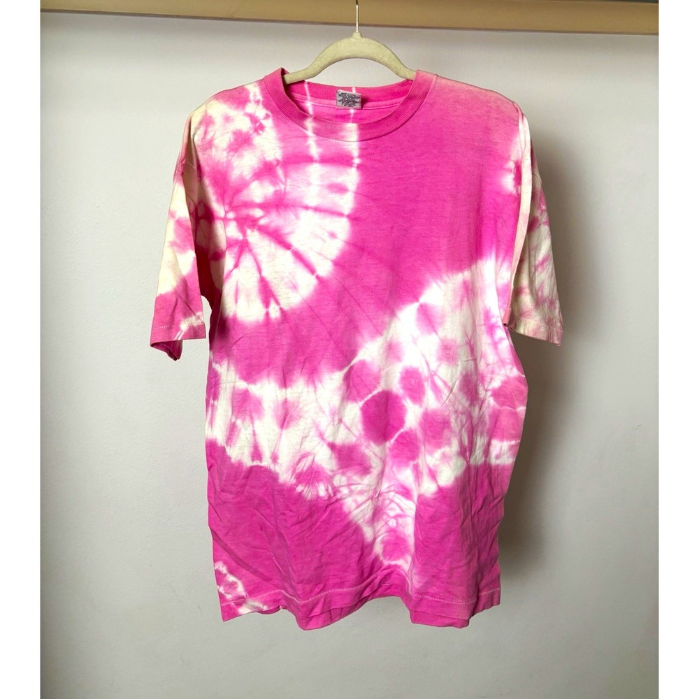 Vintage 1980s Signal Tie Dye Blank T-Shirt Single Stitch Pink Mens Large rare